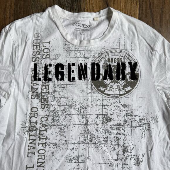 Guess Mens Graphic T-Shirt L White Legendary 1981 Distressed Streetwear Tee - Picture 3 of 6